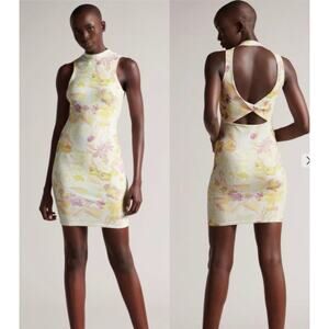 Ted Baker Effi Floral Bodycon Mini Dress Twist Back Cutout Size 2 Small